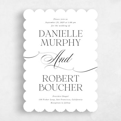 White Scalloped Wedding Invitation - Hunter Portrait