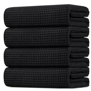 HOMEXCEL Waffle Bath Towels Set 4 Pack, Premium Microfiber Bathroom Towels, Lightweight, Highly Absorbent and Quick Dry Towel for Bathroom, Gym, Shower, Hotel, and Spa, 30 x 60 Inch, Black