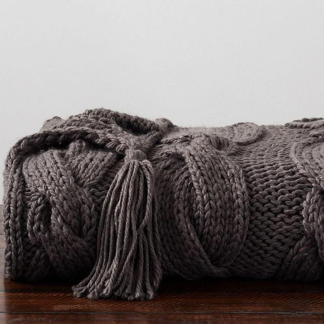 Bluma Chunky Knit Tassel Throw, 50 x 60", Charcoal
