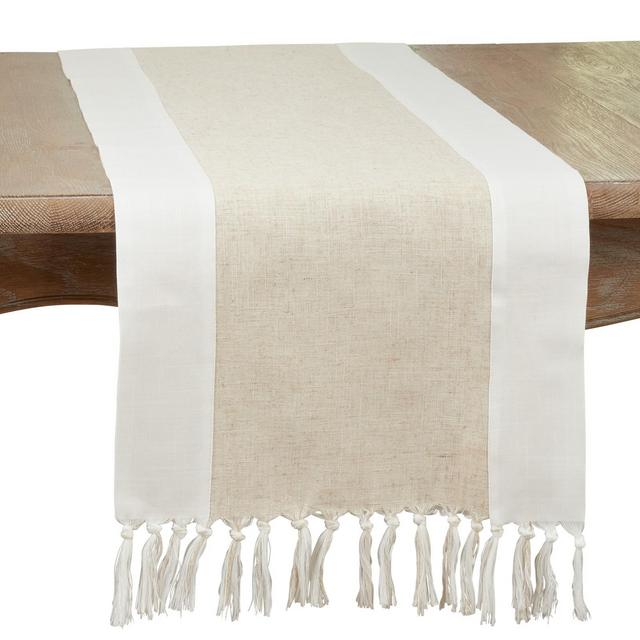 Saro Lifestyle Table Runner With Two-Tone Design, Natural, 16" x 72"