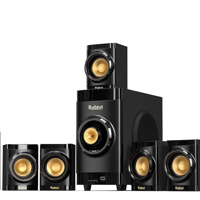 Small Subwoofer Home Theater for TV Surround System 5 Wired Speakers Amplifier 4 inch Woofer Built-in Receiver Support HDMI ARC Optical Bluetooth Input for Projector