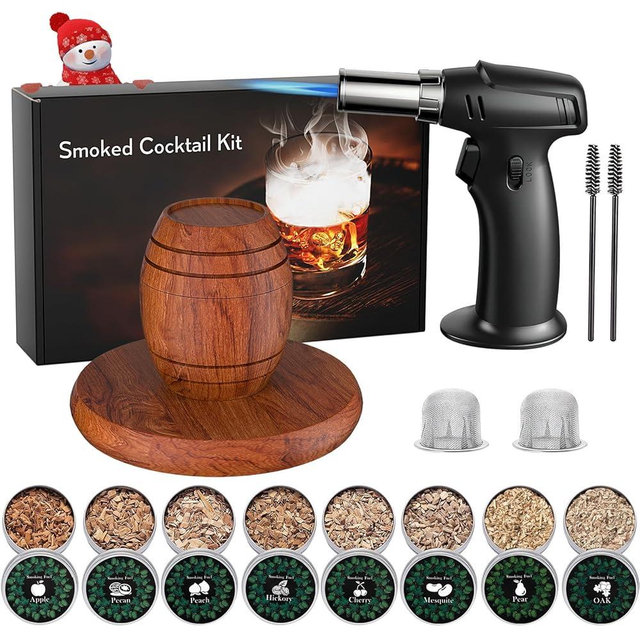 Cocktail Smoker Kit with Torch – 8 Flavors Wood Chips – Bourbon, Old Fashioned Drink Smoker Kit, Whiskey Smoker Infuser Kit, Birthday Bourbon Whiskey Gifts for Men, Dad, Husband (Without Butane)
