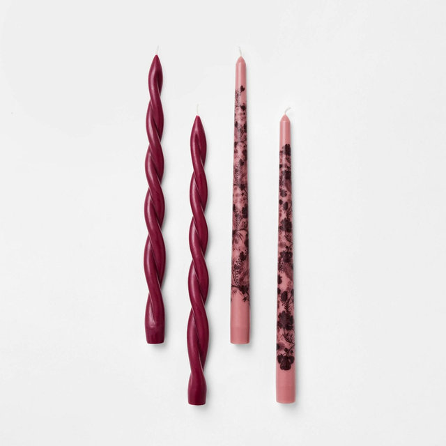 4pk Twist and Pattern Taper Candles Burgundy - Threshold™ Designed by Studio McGee