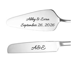 WFE Personalized Wedding Cake Cutting Set Custom Engraved Metal Cake Knife and Server Set Romantic Bridal Shower Gift for Weddings Anniversaries Engagements (Silver 2)