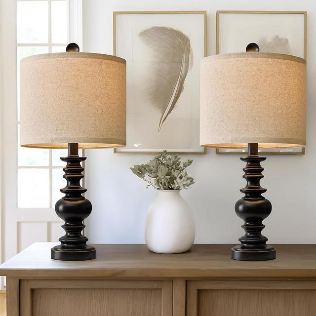 BOBOMOMO 20" Table Lamp Set of 2 for Bedroom Living Room Vintage Rustic Traditional Nightstand Bedside Lamps