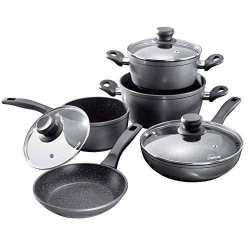 STONELINE 6588 Cookware set with glass lids (set of 8), 23.23 x 8.46 x 14.76", Anthracite