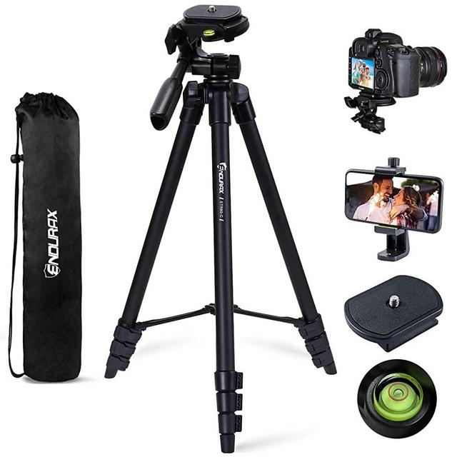 Endurax 60'' Camera Phone Tripod Stand Compatible with Canon Nikon DSLR with Universal Phone Adapter, Bubble Level and Carry Bag