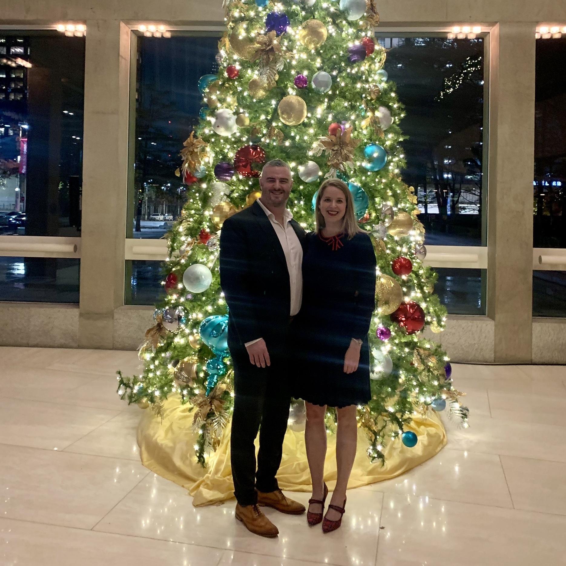 Our first photo together, taken at a 2023 Christmas winds performance at the Meyerson.