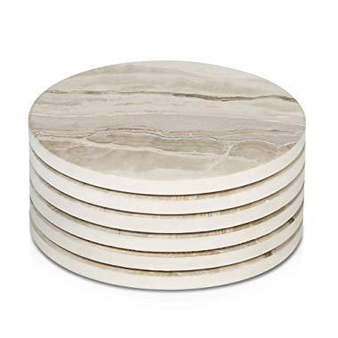 LIFVER 6 Pieces Ceramic Drink Coasters, Absorbent Stone Coaster Set, Marble Surface Pattern