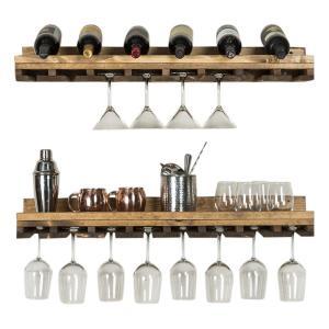 Del Hutson Designs Rustic Luxe 36 in. W x 10 in. D Dark Walnut Stemware Decorative Shelves (Set of 2)-DHD1136 - The Home Depot