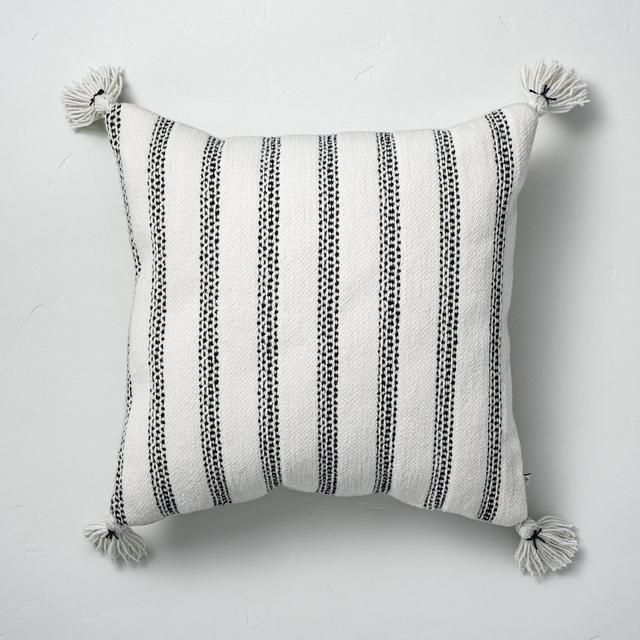 18" x 18" Vertical Texture Stripes Square Indoor/Outdoor Throw Pillow Black/White - Hearth & Hand™ with Magnolia