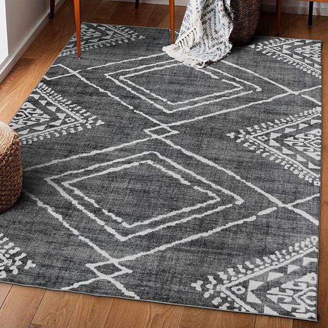 ReaLife Machine Washable Rug - Stain Resistant, Non-Shed - Eco-Friendly, Non-Slip, Family & Pet Friendly - Made from Premium Recycled Fibers - Moroccan Diamond - Gray, 7'6" x 9'6"