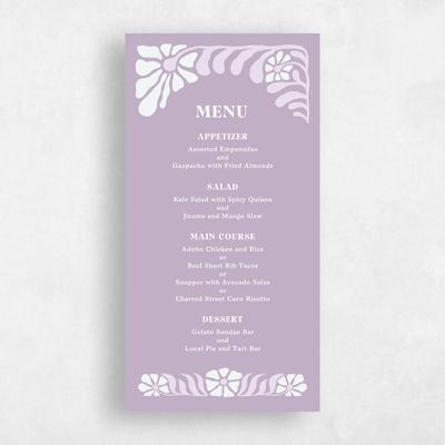 Lilac, Purple Wedding Menu - Bellefleur