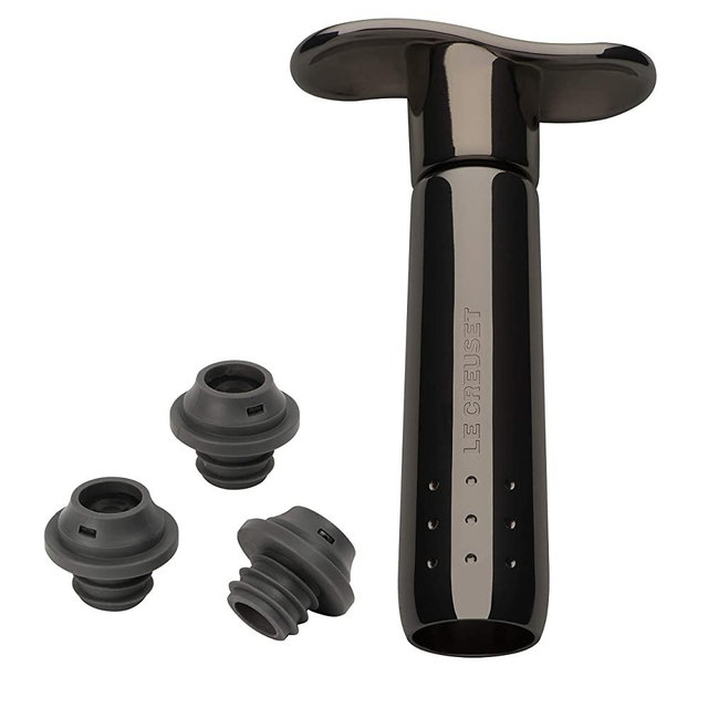 Le Creuset Wine Pump and 3 Stoppers, Black Nickel