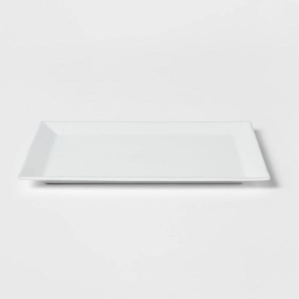 16" x 10" Porcelain Rectangular Rimmed Serving Platter White - Threshold™