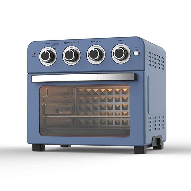 Air Fryer Convection Toaster Oven Combo 24QT Airfryer Countertop Auto Shut-Off, 60 Min Timer, Roast, Bake, Broil, Reheat, Fry Oil-Free, Nonstick Interior, Easy to Clean, Cooking Accessories Included, Stainless Steel , Blue, 1700W