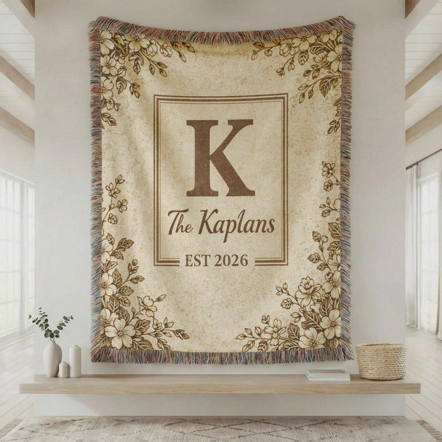 Personalized Monogram Woven Blanket Custom Family Name Blanket Wedding Gift Couple Farmhouse Decor Housewarming Gift Anniversary Gift