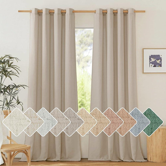 NICETOWN Thick Linen Blend 108 inches Long Curtains, Grommet Bedroom Window Treatments Privacy with Light Penetration Natural Linen Burlap for Living Room, Taupe, W55 x L108, 2 Panels