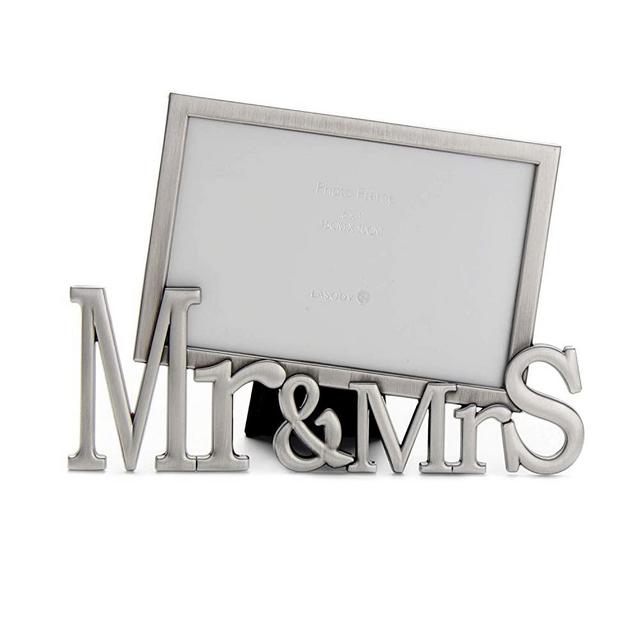 LASODY Mr. and Mrs. Expression Picture Frame Mr & Mrs Wedding Registry, Wedding Gift, 4x6, Antique Silver Plated Tabletop Picture Frame