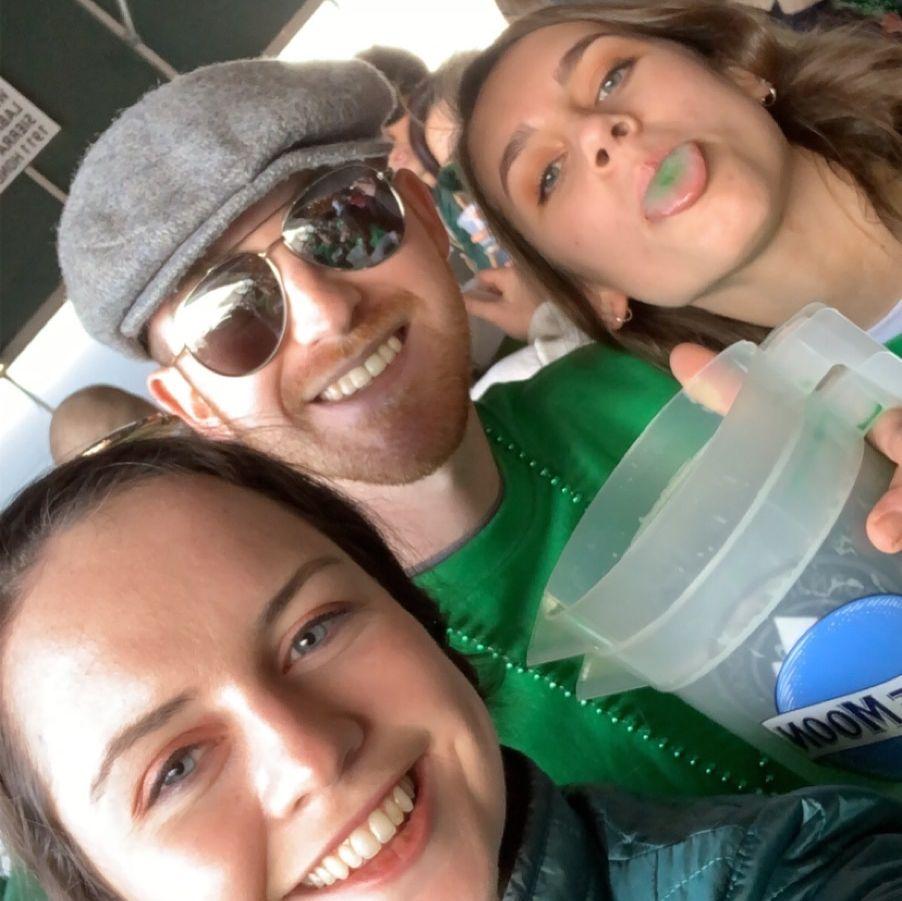 This is our first photo together ever at Green Beer Sunday on February 23rd, 2020. Photo credit to Julia!