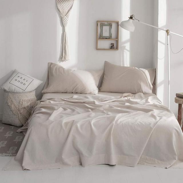 Simple&Opulence Belgian Linen Sheet Set Solid Color - 4 Pieces (1 Flat Sheet & 1 Fitted Sheet & 2 Pillowcases) Natural Flax Cotton Blend Soft Bedding Breathable Farmhouse - Linen, King Size