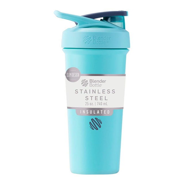 BlenderBottle Sport Sleek Shaker Cup Insulated Stainless Steel Water Bottle with Wire Whisk, 25-Ounce, Seafoam