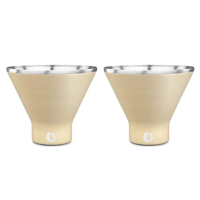 SNOWFOX Premium Vacuum Insulated Stainless Steel Martini Glass -Set of 2 -Martinis Stay Icy Cold -Stemless Cocktail Glasses -Elegant Home Entertaining -Bold Beautiful Barware Set -8 oz -Light Gold