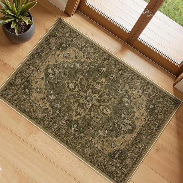 RELEANY Area Rugs 2'x3' Kitchen Rugs Entry Rug Small Rugs for Entryway Kitchen Bathroom Door Mat Indoor Entrance,Washable Non Slip, Brown Dark Brown