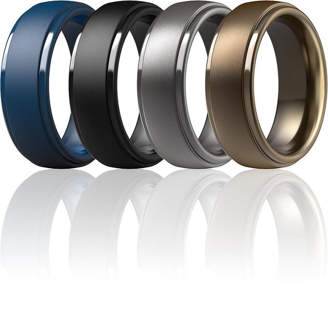 ThunderFit Silicone Rings for Men - 7 Rings / 4 Rings / 1 Ring Step Edge Rubber Wedding Bands 10mm Wide - 2.5mm Thick