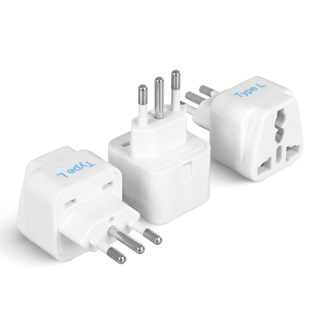 Ceptics Italy Power Adapter, Type L plug adapter, Universal Travel Adapter Chile, Italy travel adapter plug perfect for Rome, Lybia, Tunisia, Uruguay, GP-12A - White (3 Pack)