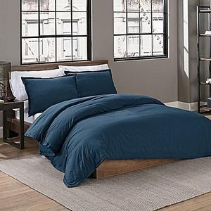 Garment Washed Solid King Duvet Cover Set in Denim