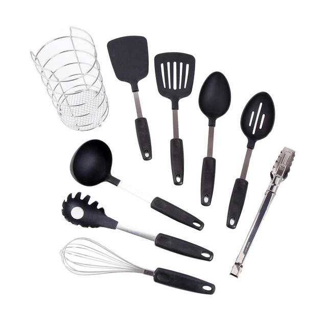Chef's Better Basics 9 Piece Utensil Set with Round Shape Wire Caddy