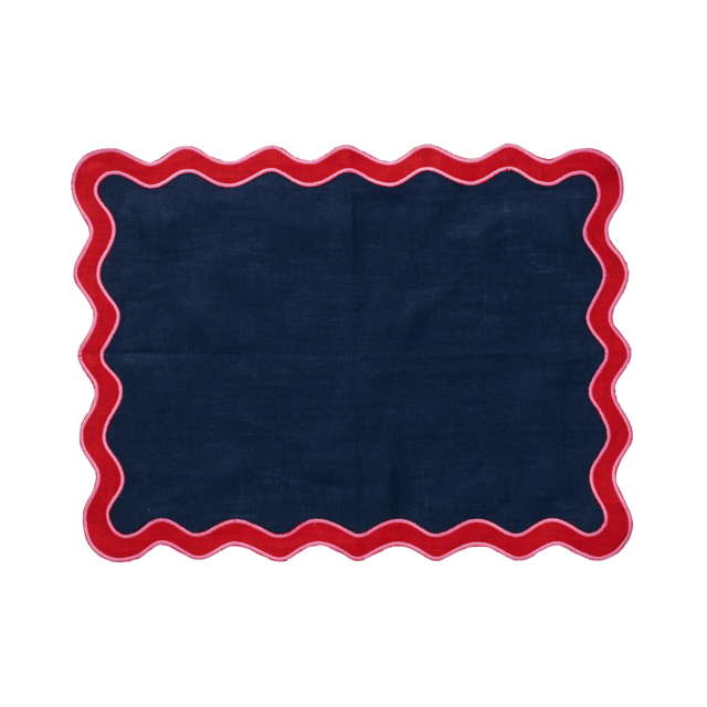 Navy and Red Scalloped Edge Placemat - Set of 4