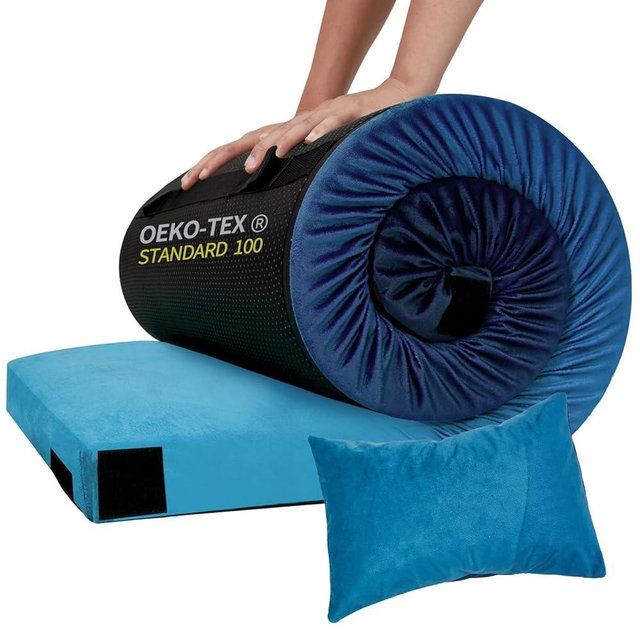 Memory Foam Camping Pad, Camping Sleeping Pad, Camping Mattress Pad with Pillow & Travel Bag, Portable Floor Mat Roll Up for Guest Adults Side Sleepers Indoor Outdoor Travel