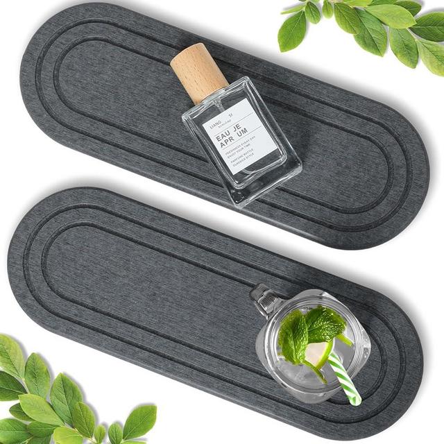 2PCS Water Absorbing Stone Tray, Fast Drying Diatomite Stone Sink Tray, Water Absorbent Diatomite Coasters, Stone Soap Tray for Kitchen Sink, Bathroom Counter Hand Soap Dish Toothbrush Holders