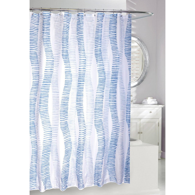 Positive Vibes Shower Curtain Blue/White - Moda at Home: Polyester, Machine Washable, Grommet Top