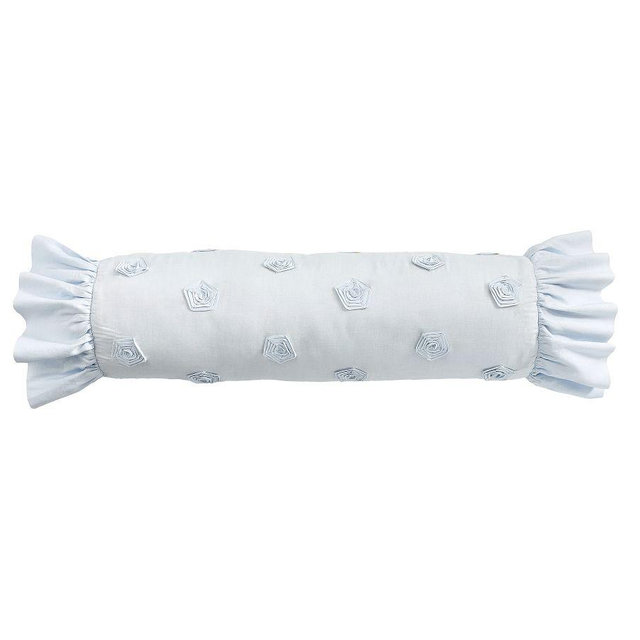 LoveShackFancy Blue Embellished Rosette Bolster, Light Blue, Bolster