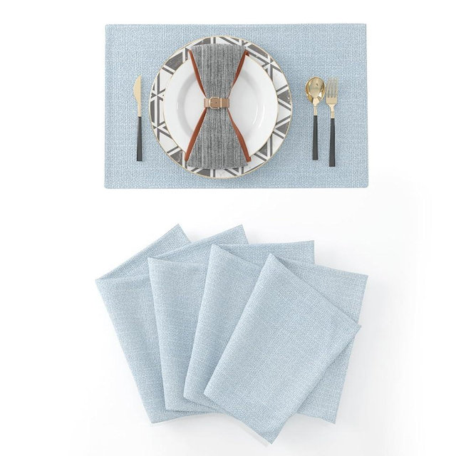 NATUS WEAVER Set of 4 Soft Linen Decorative Placemats Heat Resistant Dining Table Place Mats Kitchen Table Mats 12 x 18 Light Blue