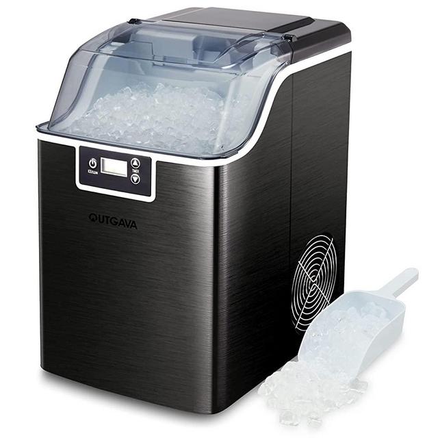 OUTGAVA Nugget Ice Maker Countertop Compact Ice Making Machine with Auto-Cleaning Function, 44Lbs in 24 Hours, Electric Ice Maker with Ice Scoop and Basket for Home/Kitchen/Office/Bar/Party
