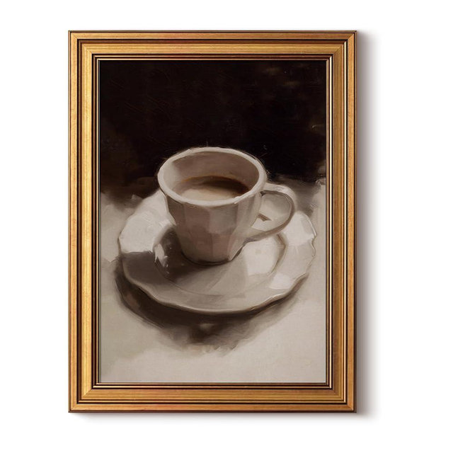 ARPEOTCY Gold Framed Canvas Wall Art, 12x16inch, Coffee Cup Art Prints, Retro Neutral Decor for Coffee bar Kitchen Living Dining Room, Still Life Vintage Shelf Decor,Small