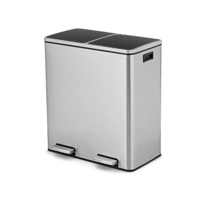 Tangkula 16 Gallon Stainless Steel Trash Garbage Can Double Bucket Pedal Bin