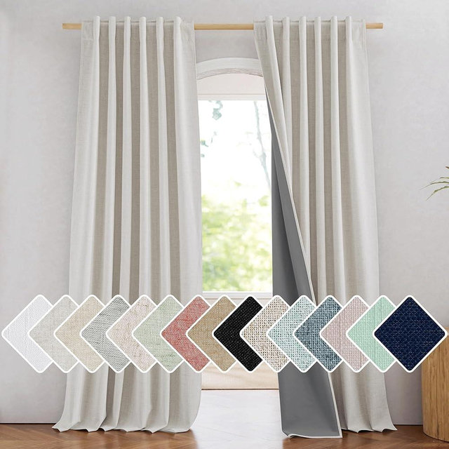 NICETOWN 100% Blackout Linen Curtains 102 inches Long 2 Panels, Thermal Insulated Curtains with Liners for Bedroom, Farmhouse Style Privacy Window Draperies for Living Room, Snowbound, W52 per Panel