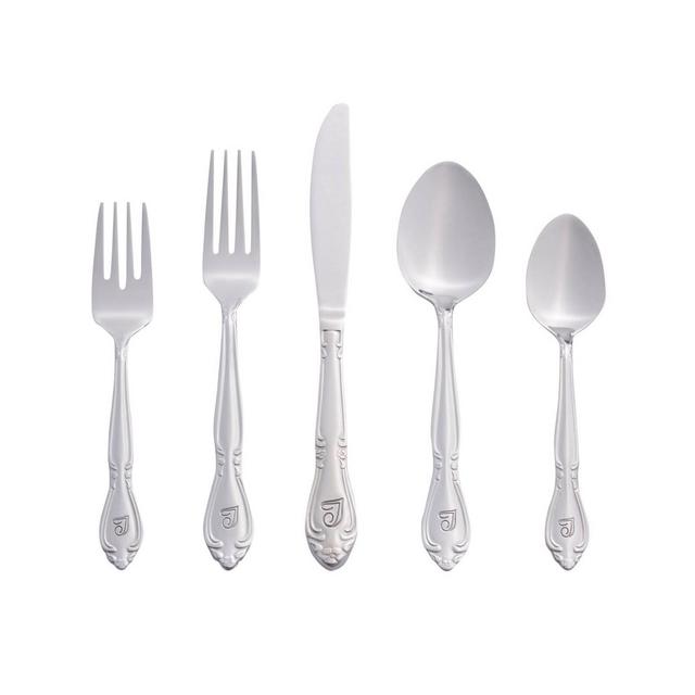 RiverRidge 46pc Personalized Rose Pattern Silverware Set T