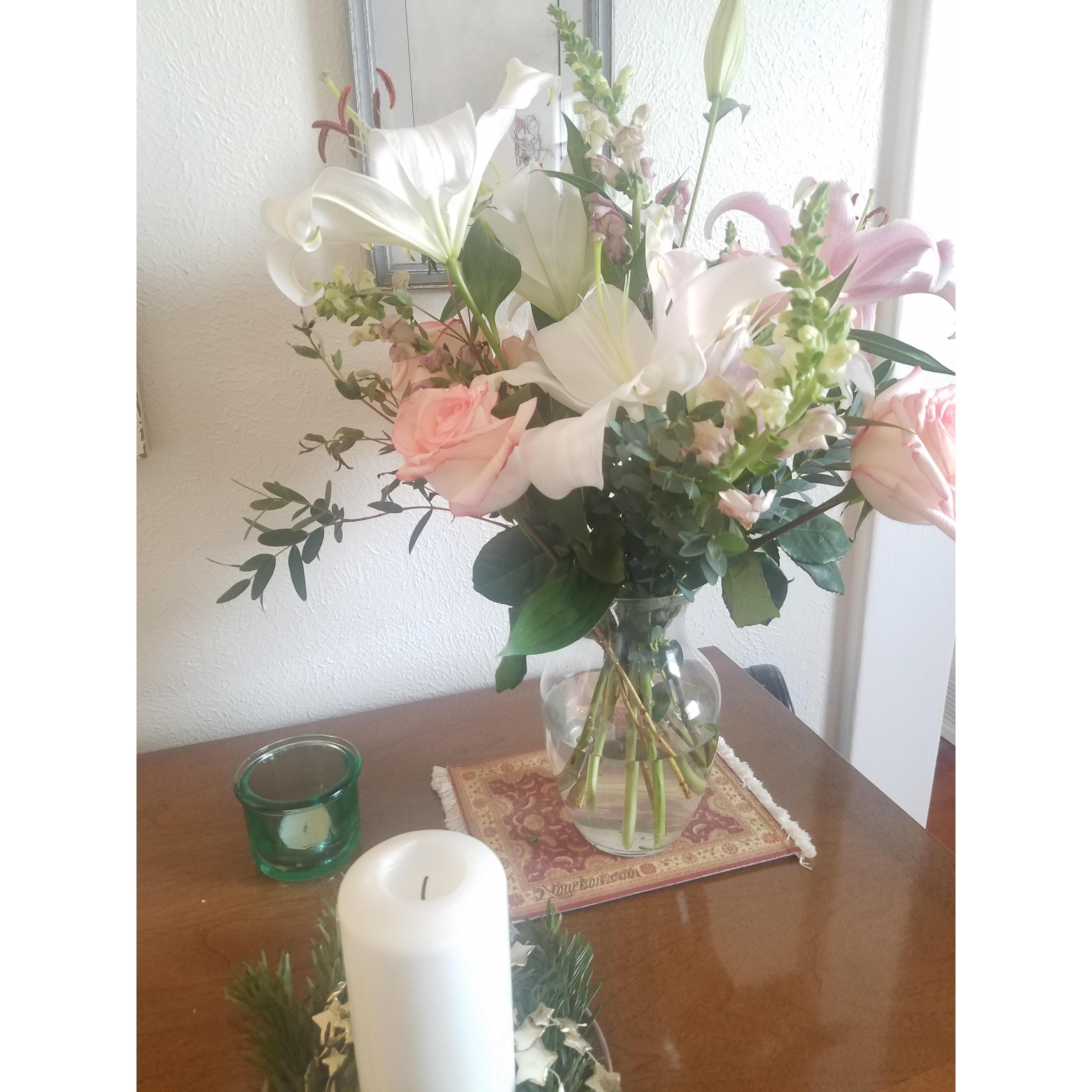 Congratulations flowers from Hamilton and Saebra!