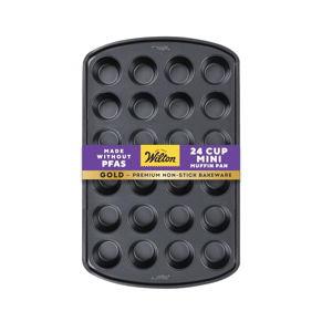 Wilton Gold Non-Stick 24-cup Muffin Pan, Stainless Steel Bakeware, Made without PFAs, 16 x 10 x 1 in., Packaging may Vary