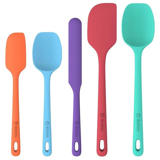ChefAide 5 Pieces Silicone Spatula Set, Food Grade Rubber Spatula, Upgrade Strong Handle with Ergonomic Grip, Heat Resistant Up to 600°F for Nonstick Cookware, Cooking