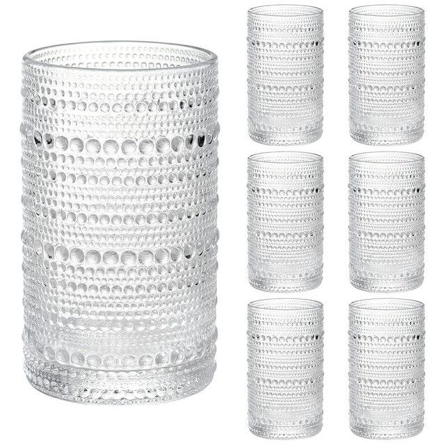 Moretoes Large Hobnail Drinking Glasses Set of 6, 15oz Highball Glass Cups, Kitchen Drinkware Glassware,Embossed Water Tumbler,for Beer,Cocktail,Whiskey,Juice and Various Mixed Drinks(Clear)