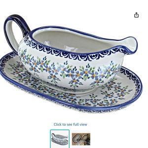 Blue Rose Polish Pottery Summer Vine Gravy Boat & Plate