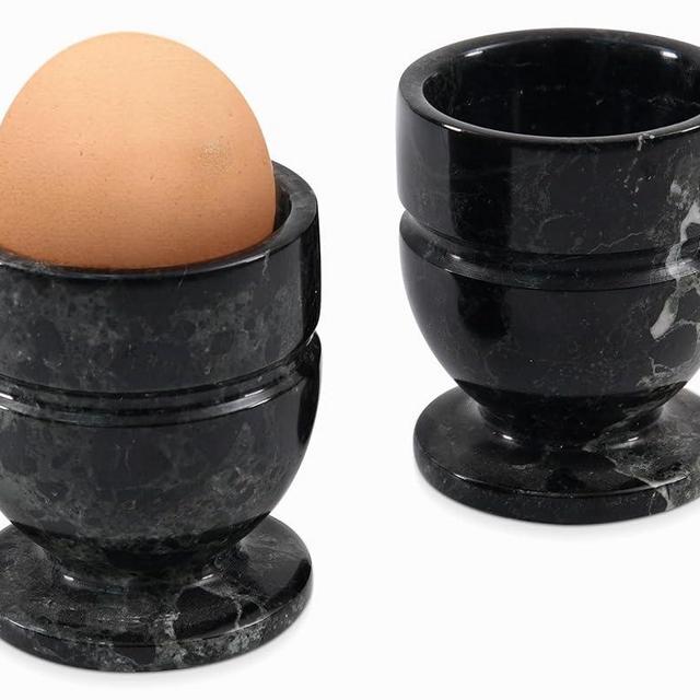 Radicaln Marble Egg Cups 2.5 Inch Black Handmade Egg Holder Countertop Ideal Boiled Eggs Cups Set & Marble egg cup holder for dining table