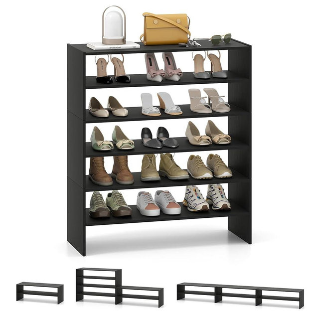 Giantex 3-in-1 Vertical Shoe Rack, 6-Tier Free Standing Shoe Storage Organizer w/Stackable Design for 18 Pairs, 31 Inch Wide Wood Shoe Shelf for Closet, Entryway, Living Room, Office, Black